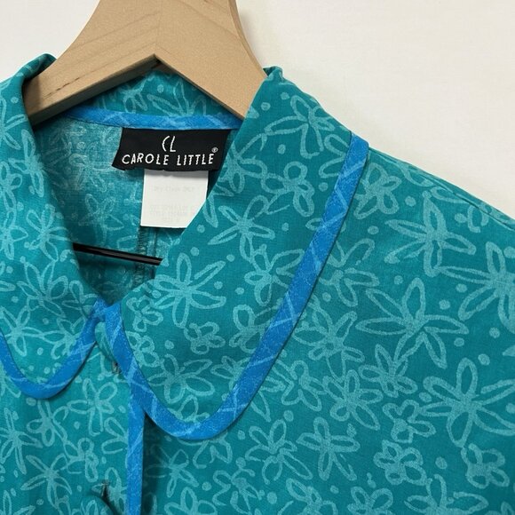 Carole Little Vintage Floral Skirt Set Size 8 Blue Turquoise Blazer - Picture 7 of 8